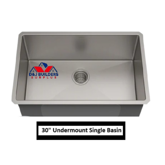 Stainless steel undermount single basin sink with D&J Builders Surplus.
