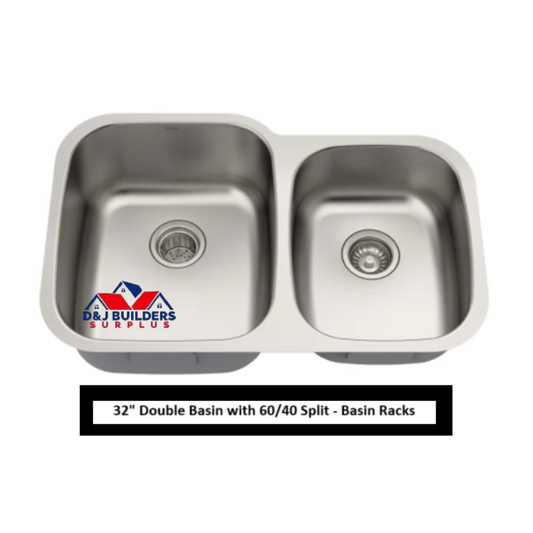 Stainless steel double basin kitchen sink with D&J Builders Surplus.