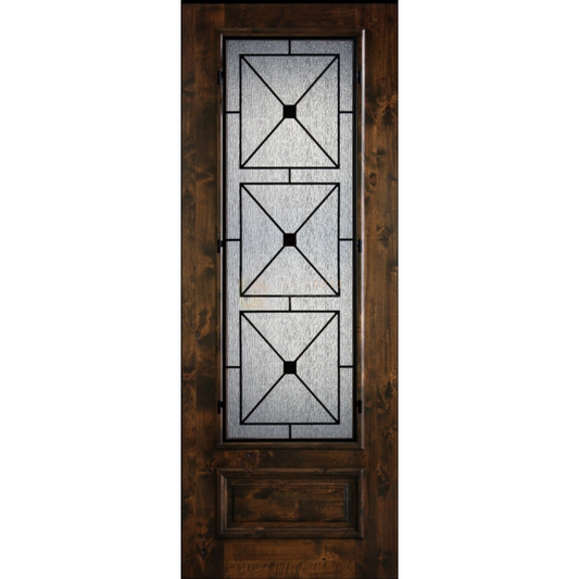 Wooden door with decorative glass panel