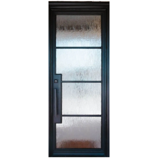 Black framed glass door with a handle 