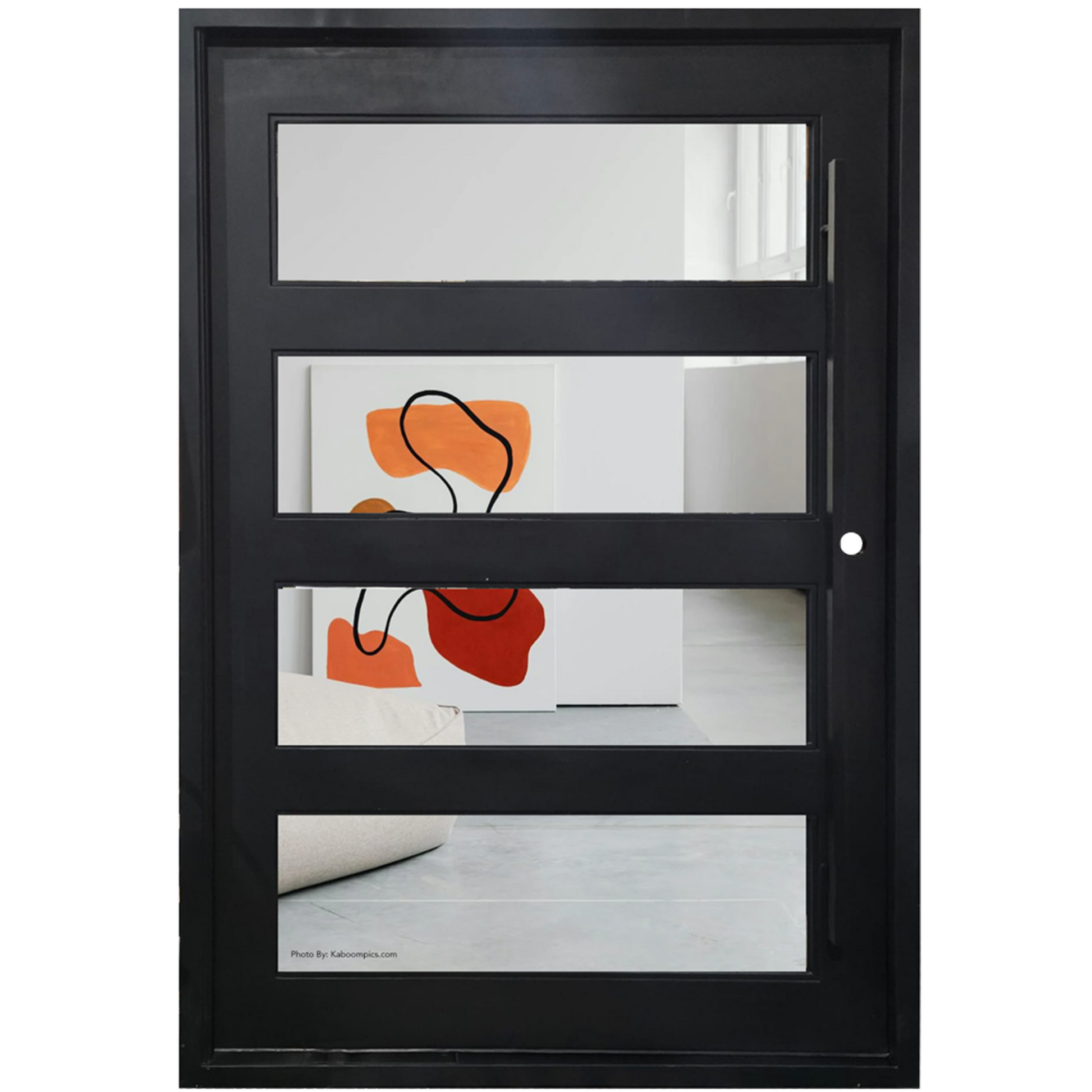 Modern black-framed glass door