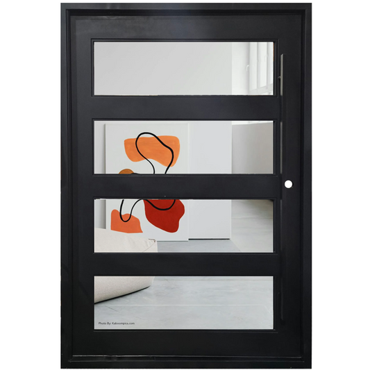 Modern black-framed glass door