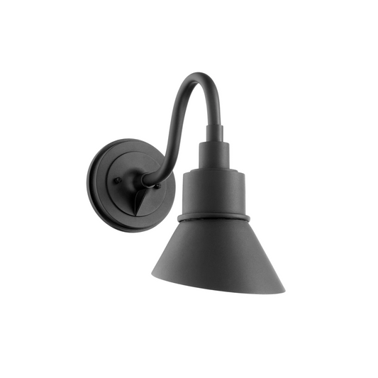 Black wall-mounted lamp with a curved arm