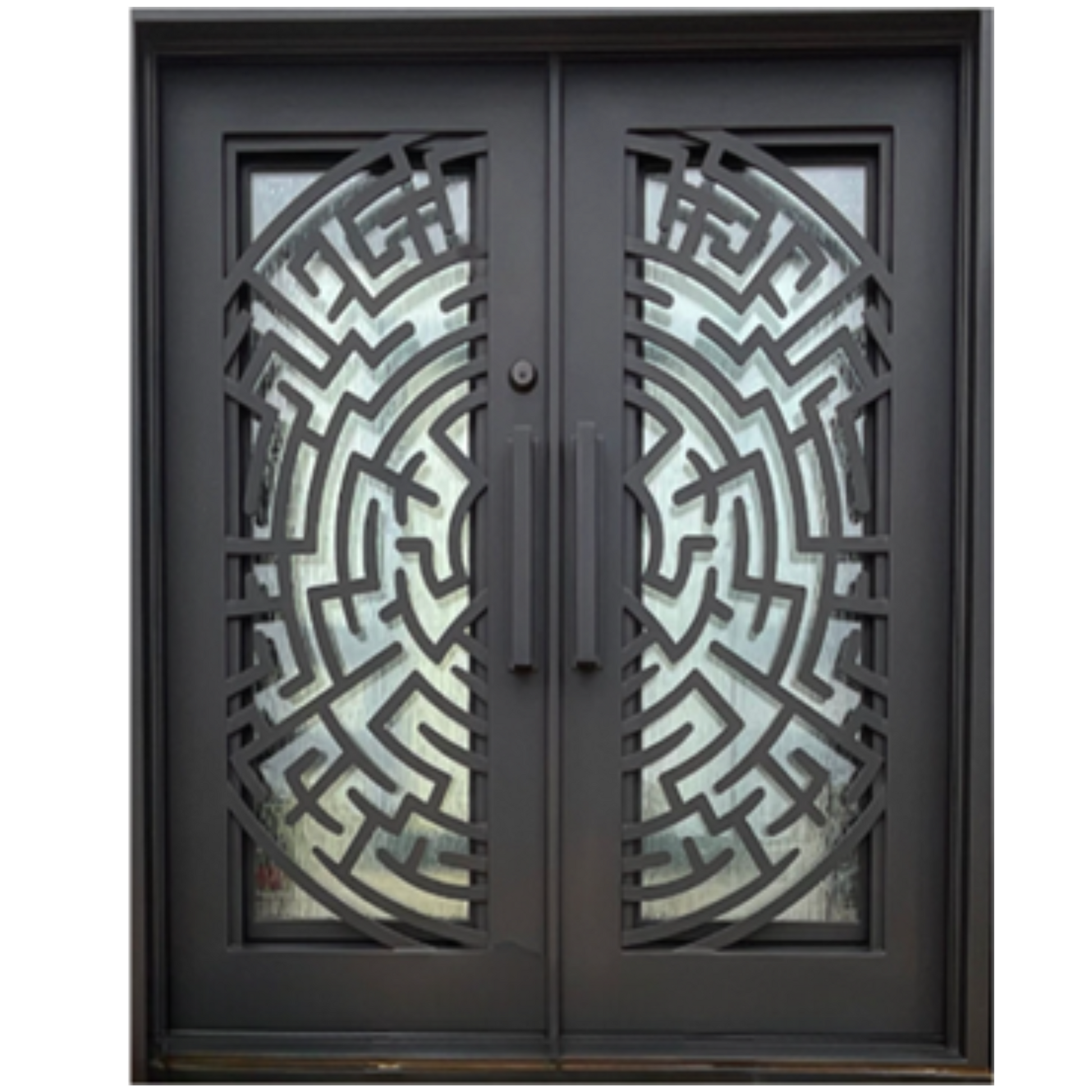 Decorative Black double iron door with intricate maze pattern
