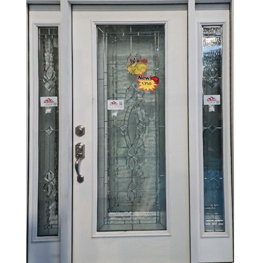 Decorative glass door with sidelights