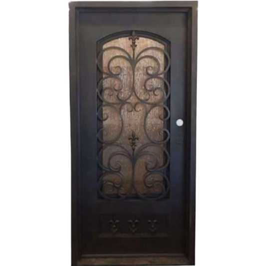 Decorative wrought iron door with intricate designs
