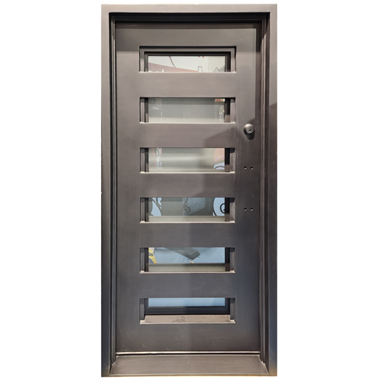 Modern metal door with glass panels