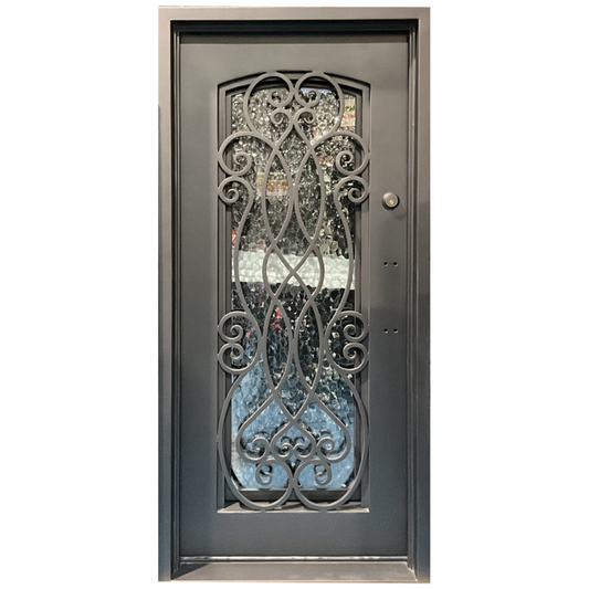 Decorative iron door with glass panels 