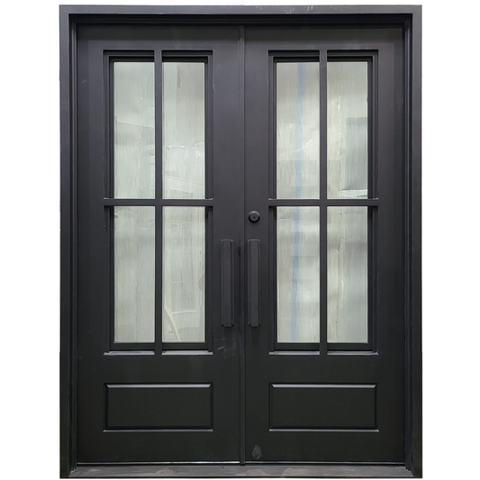 Black double door with glass panels