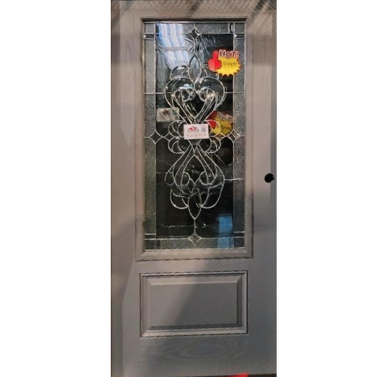 Decorative glass door with intricate patterns