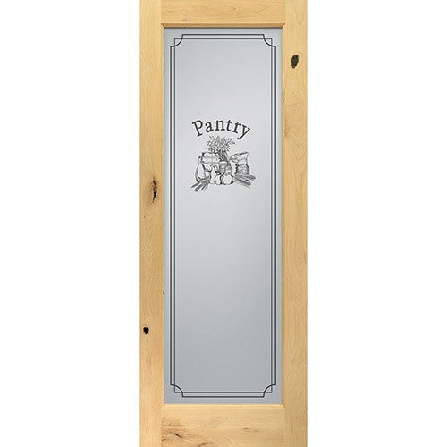 Wooden door with glass panel featuring 'Pantry'